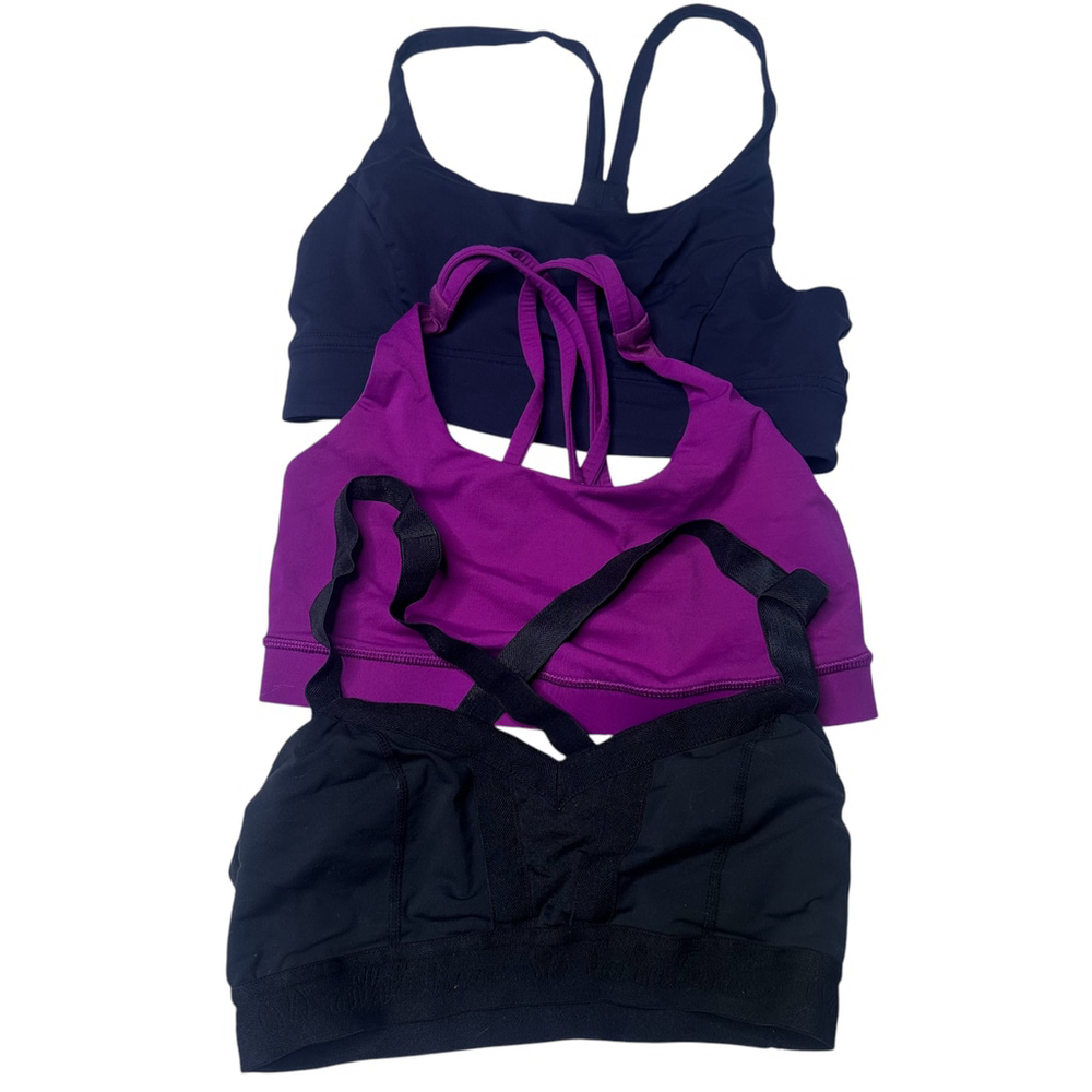 Women's Lululemon Sports Bras Size 6 Black Purple Navy Blue 3-Pack